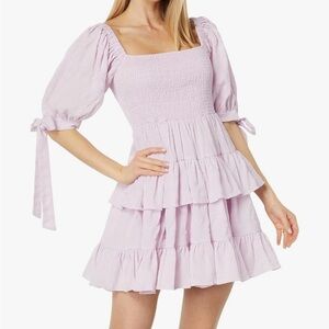 En Saison Women Lilac Smocked Tiered Mini Dress Small Puff Sleeve Casual Summer